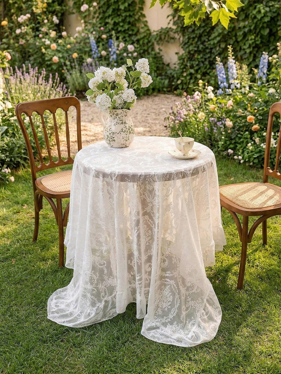 1pc Elegant Palace Style Lace Trim Tablecloth, Decorative Table Cover