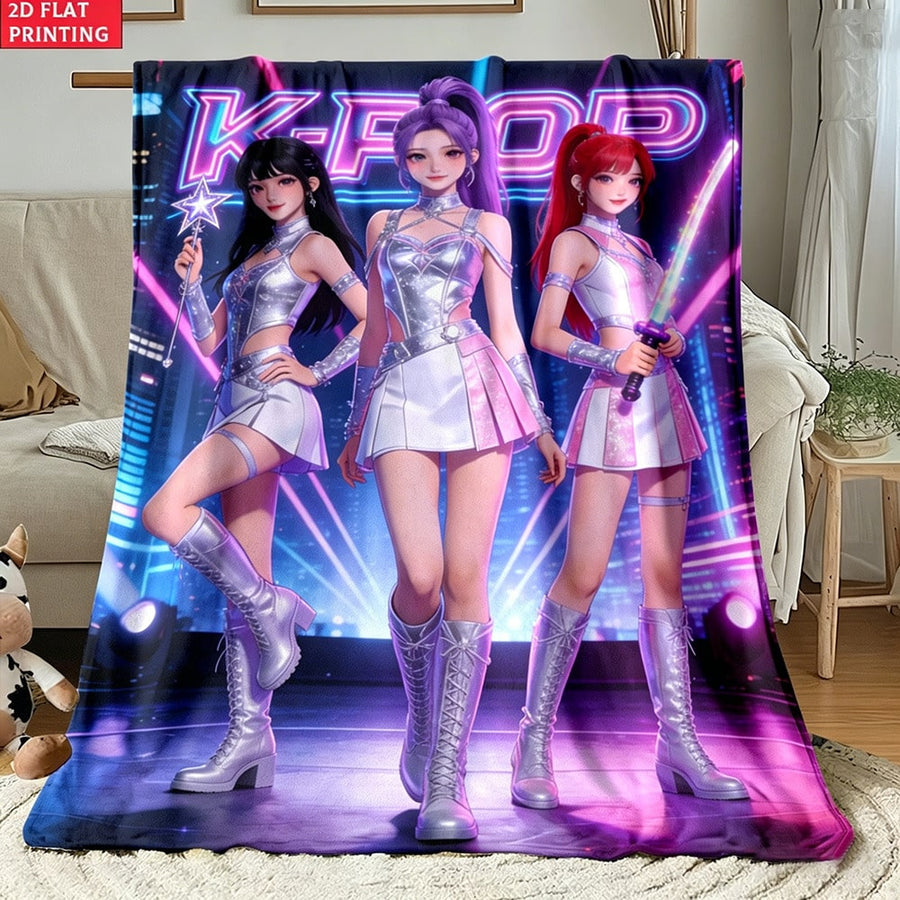 1pc K-POP Girl Group Printed Flannel Blanket, Made Of Flannel Fabric, Soft And Skin-Friendly, Can Be Used As Home Air Conditioning Blanket, Nap Blanket, Bed Sheet, Also Suitable For Picnic, Car, Camping, And Other Scenes.